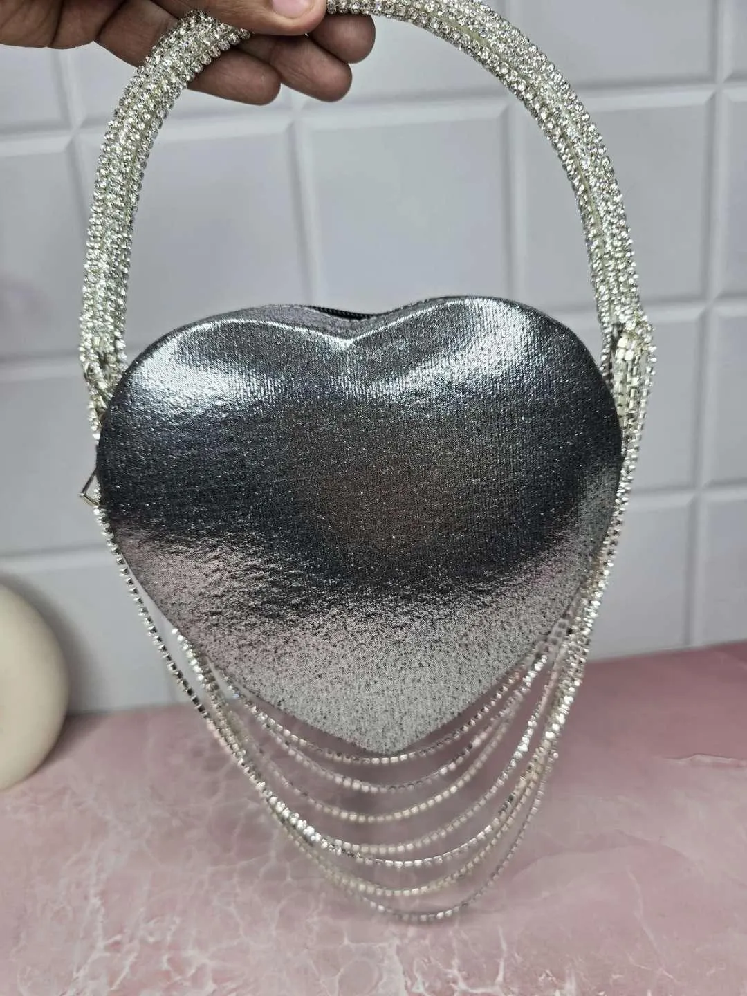 Midnight Elegance Heart Clutch Bag