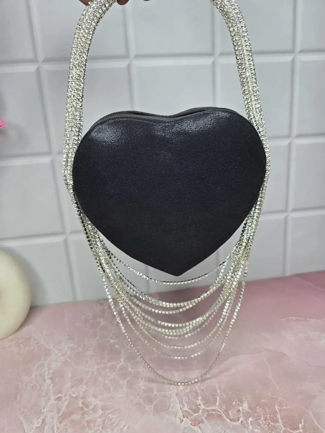 Midnight Elegance Heart Clutch Bag