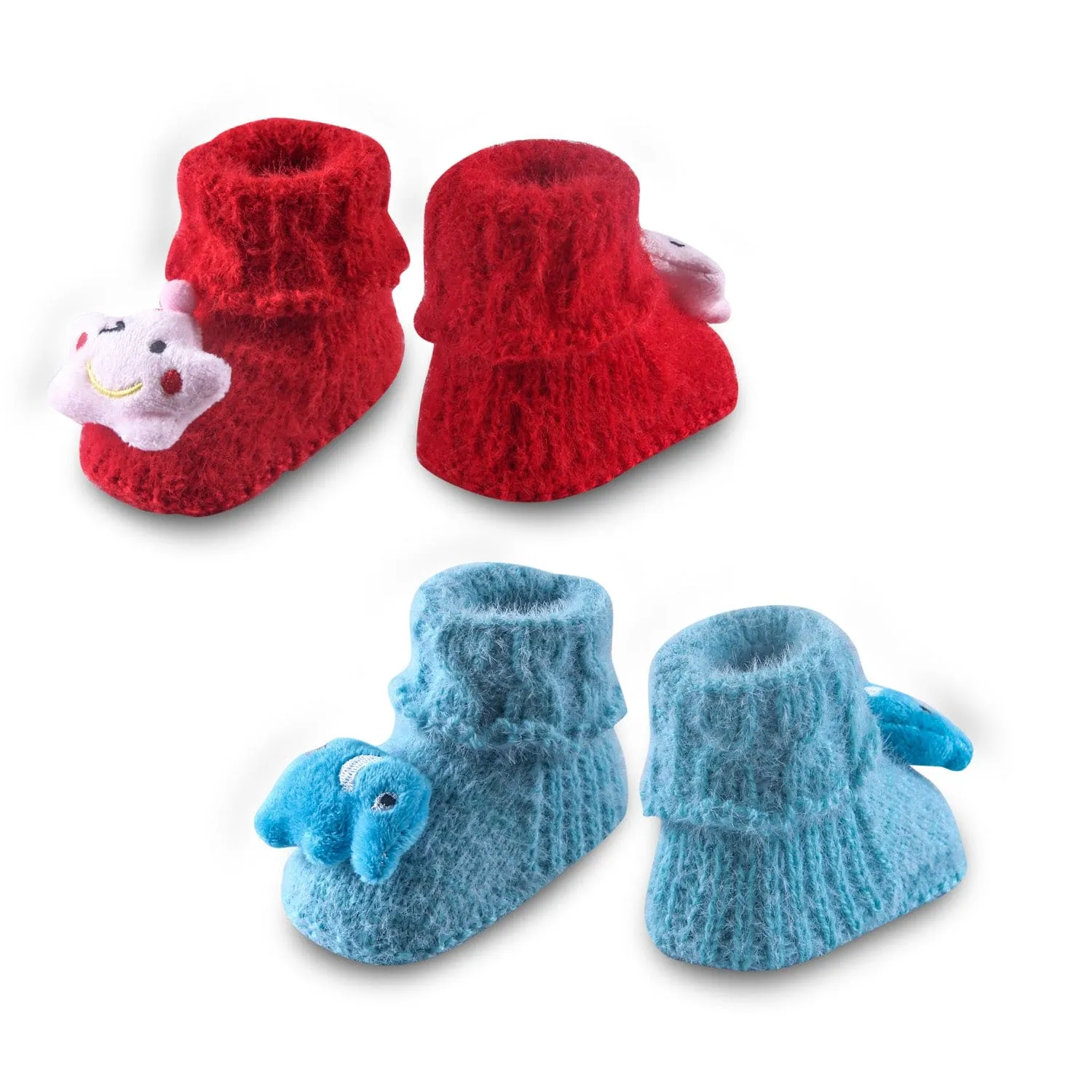 Newborn Crochet Woollen Booties Star Elephant - Blue, Red