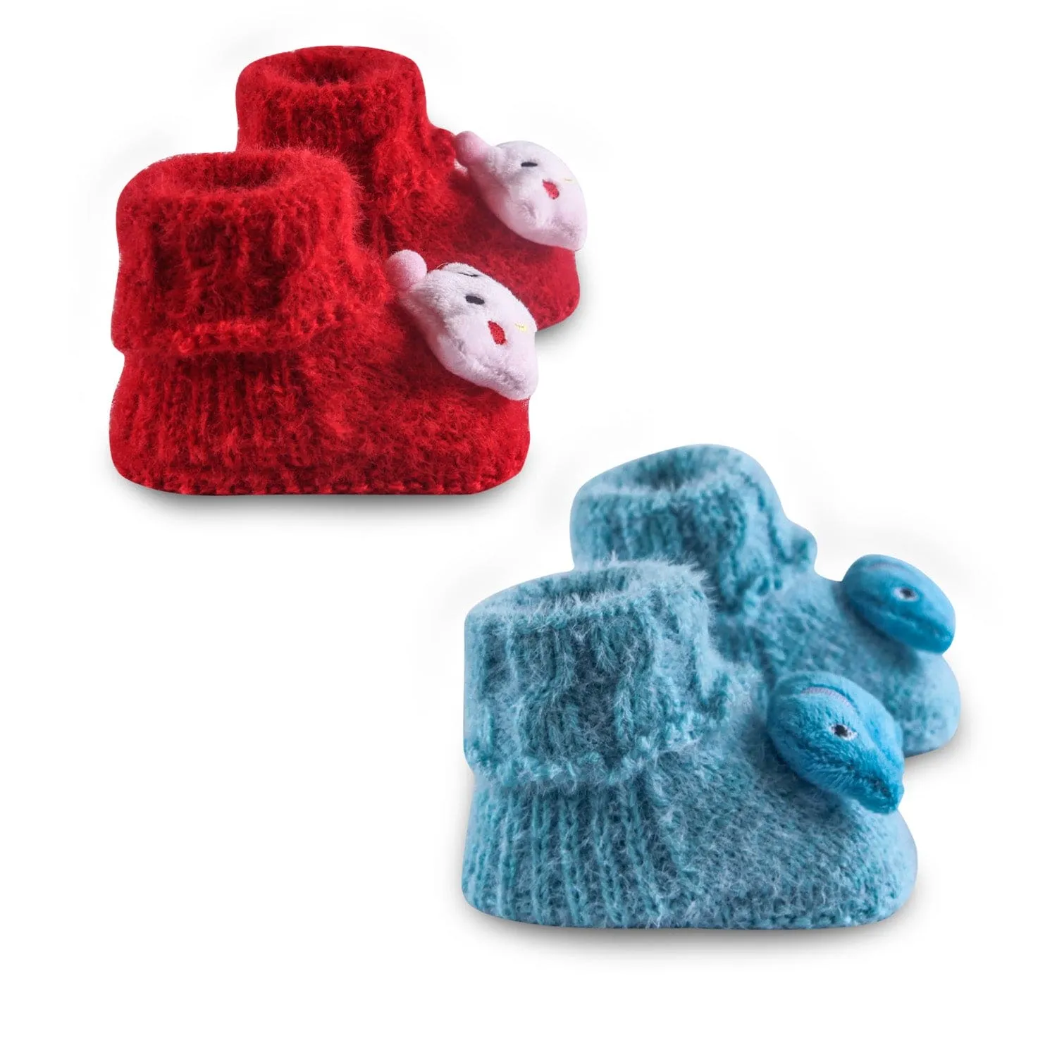 Newborn Crochet Woollen Booties Star Elephant - Blue, Red