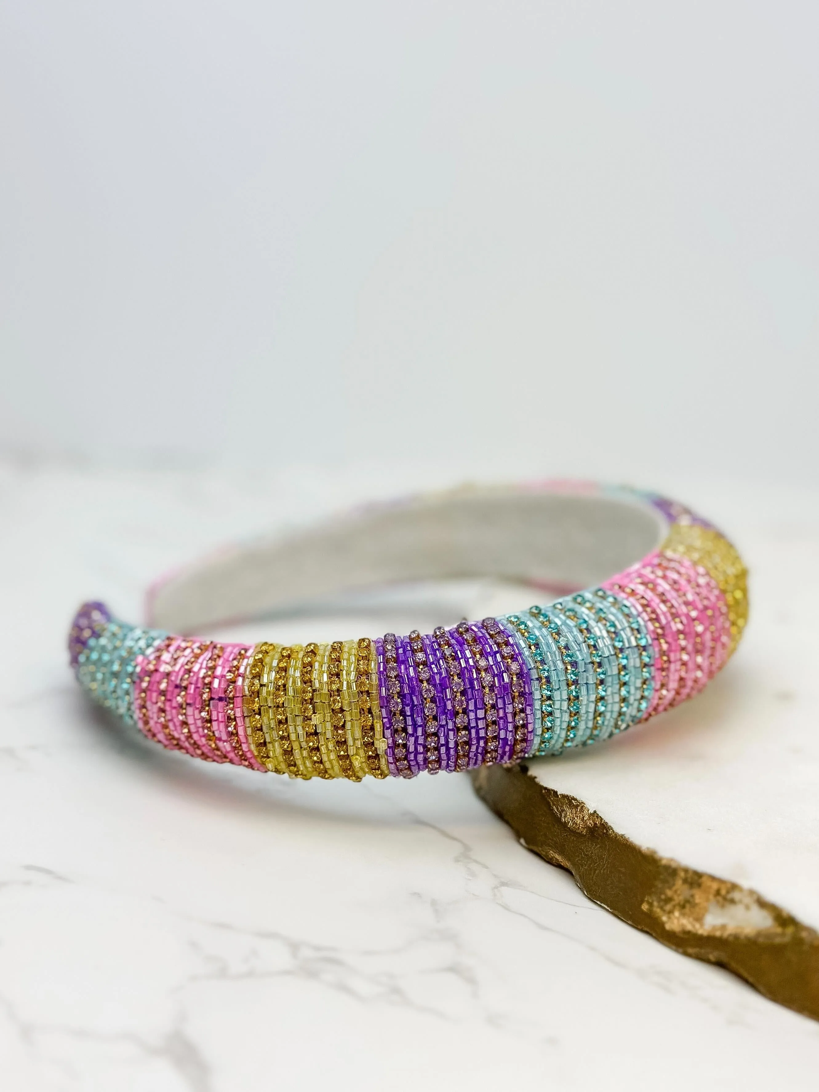 Pastel Stripe Padded Rhinestone Headband