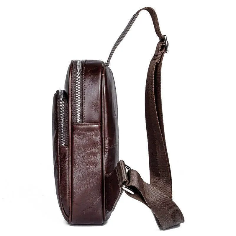 Premium Men's Coffee Leather Sling Bag - Stylish & Practical Chest Bag