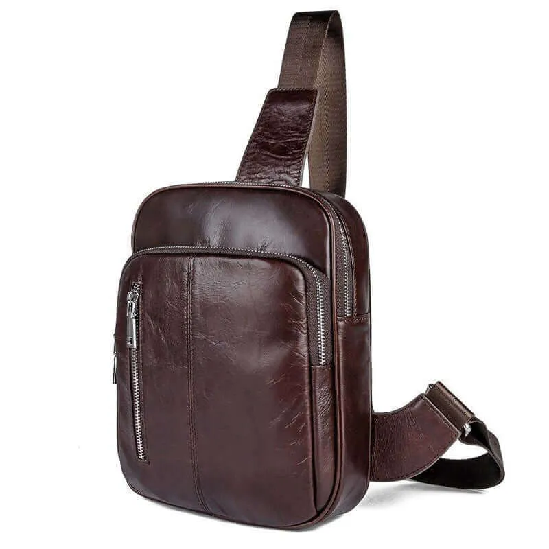 Premium Men's Coffee Leather Sling Bag - Stylish & Practical Chest Bag