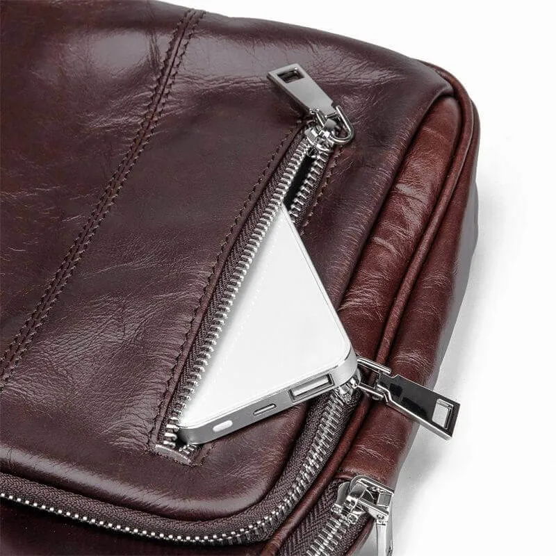 Premium Men's Coffee Leather Sling Bag - Stylish & Practical Chest Bag