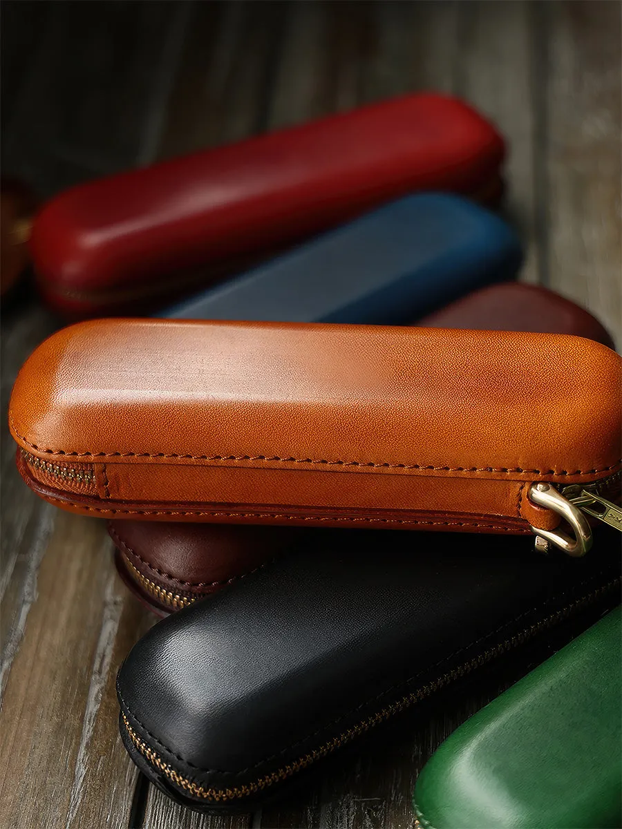 Retro Handmade Leather Glasses Case Pen Box | Full Cover With Zip