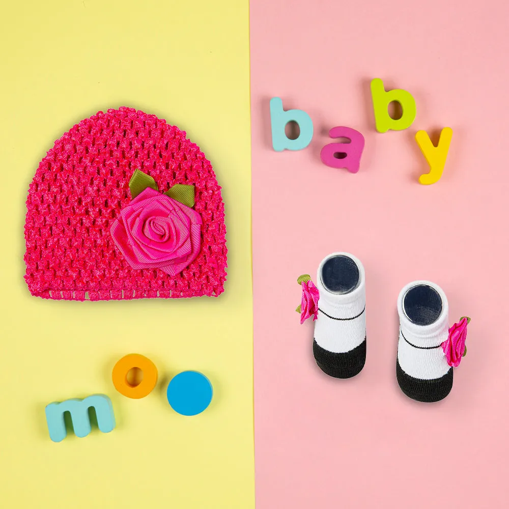 Rosy Pink Socks And Cap Set