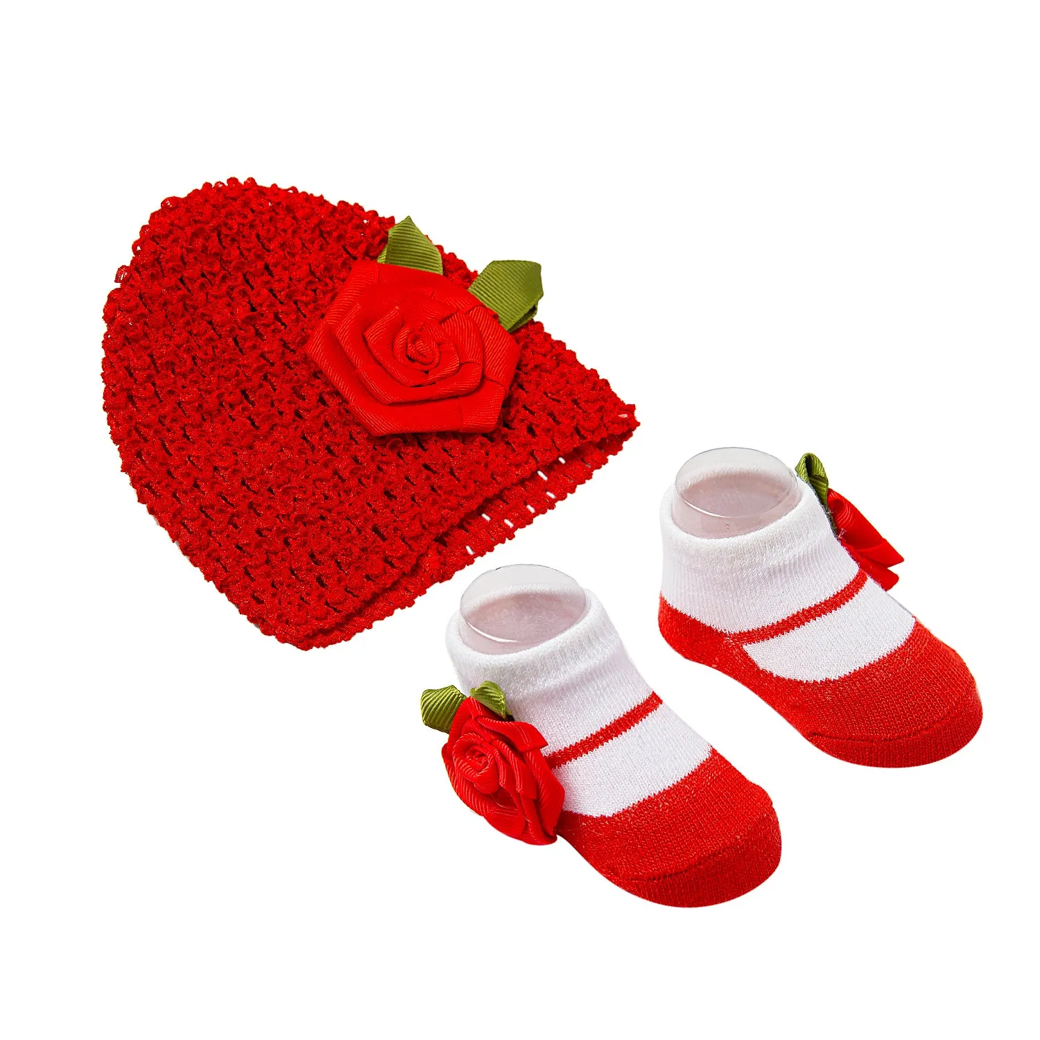 Rosy Red Socks And Cap Set