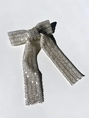 Silver Beaded Hair Bow Barrette