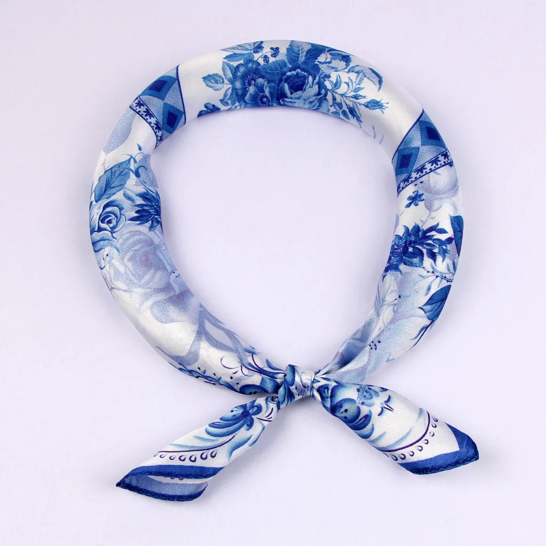 Small Square Silk Scarf|Versatile|Rose blue