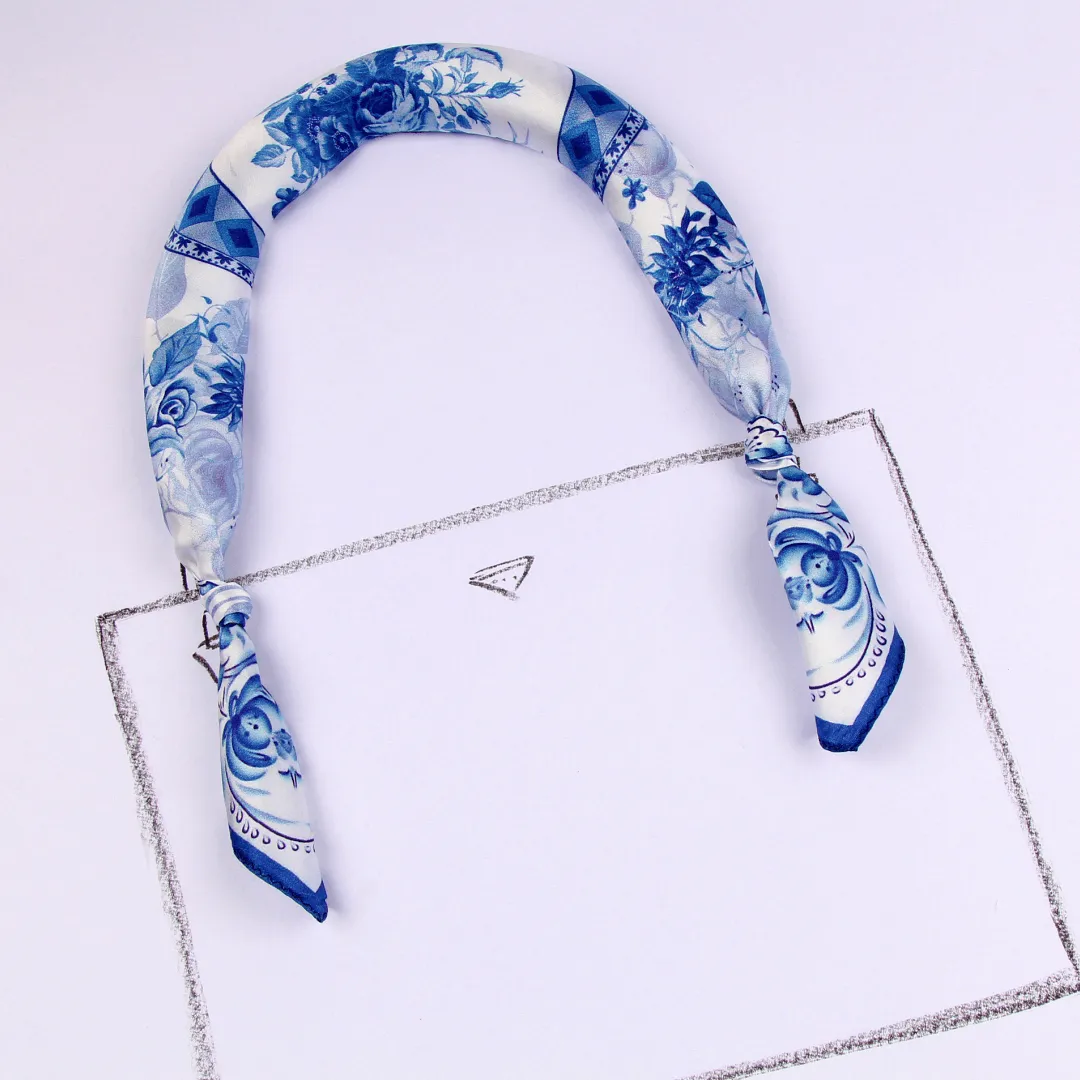 Small Square Silk Scarf|Versatile|Rose blue