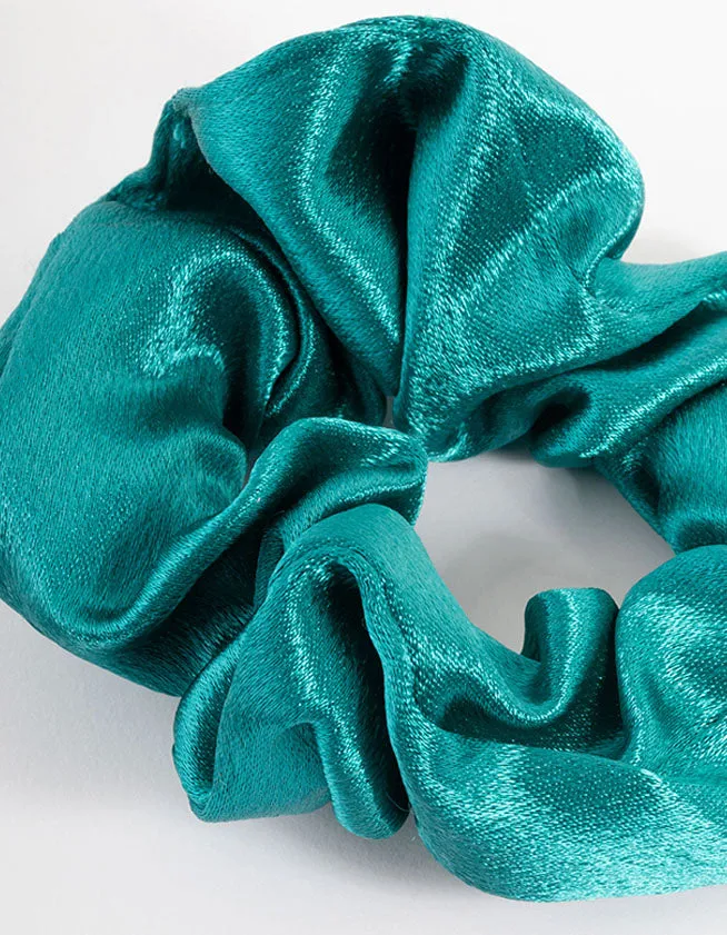 Teal Fabric Satin Scrunchie