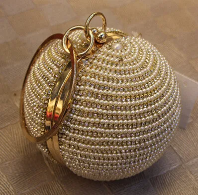 TenTop-A Best Price Women's Pearl Beaded Diamond Tellurion Evening Bag Bridal Wedding Round Ball Wrist Bag Clutch Purse Handbag