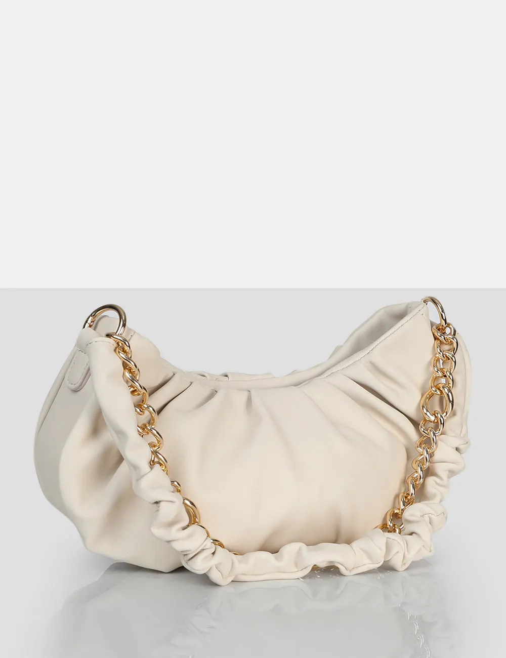 The Livy Ecru Grain Pu Chain Shoulder Bag