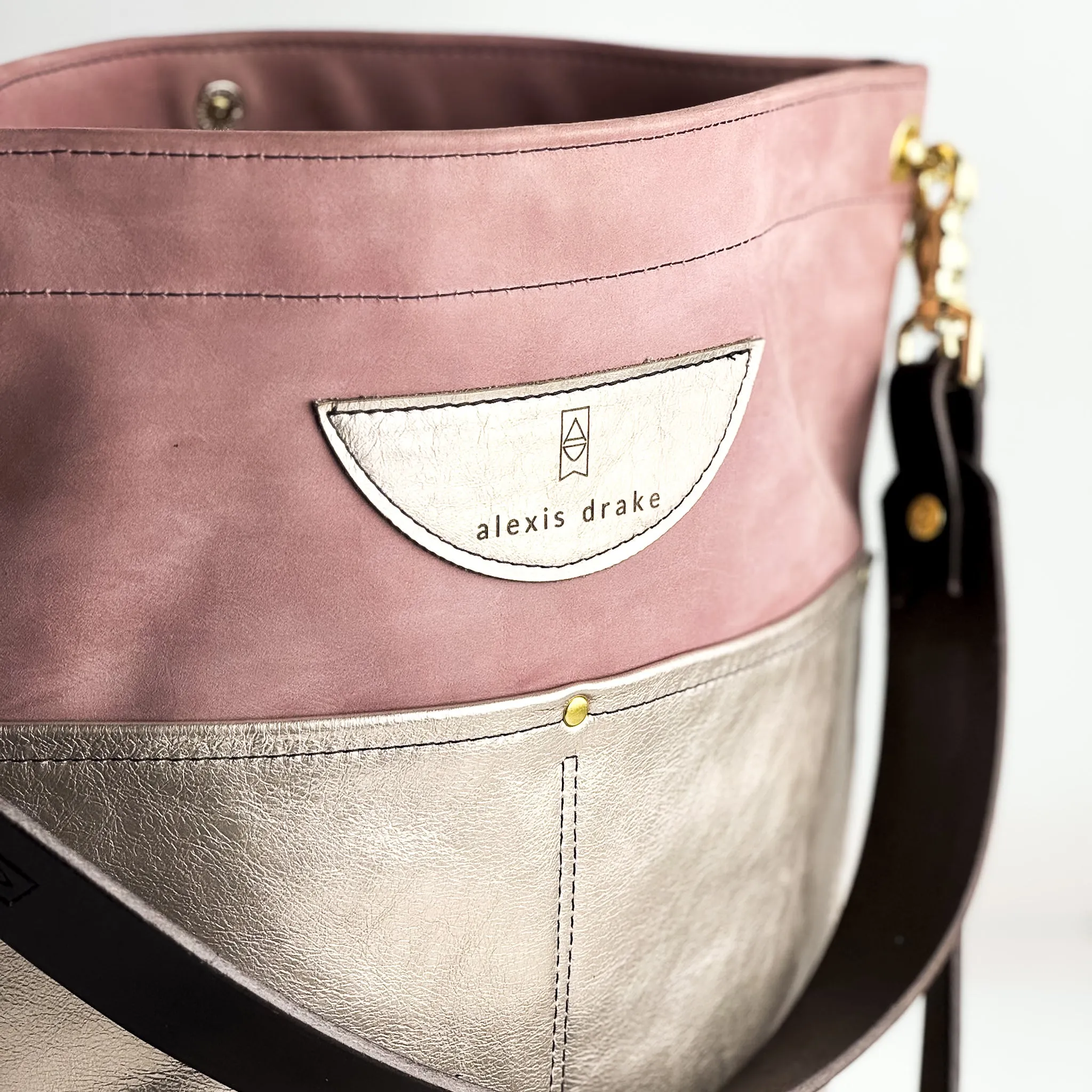 Urban Edge Collection | Train Shoulder Tote   Crossbody | Distressed Pink Jade   Champagne Steel