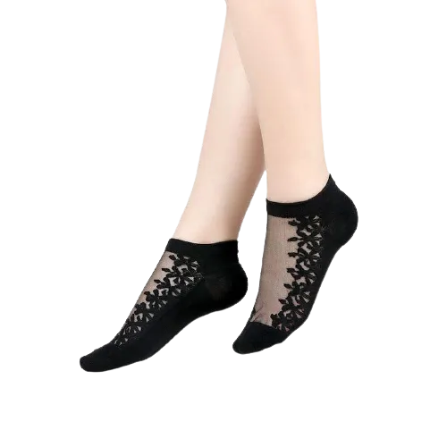 Women Mixed Fibre Crystal Silk Lace Mesh Fishnet Transparent Stretch Socks